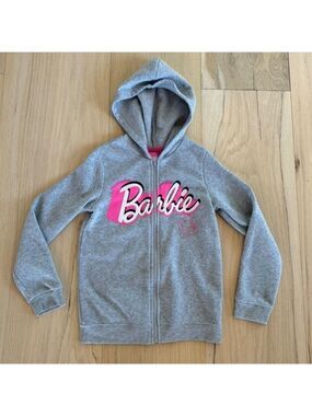 Barbie Gray And Pink Zip Up Hoodie Sweatshirt Size Girls 10/12